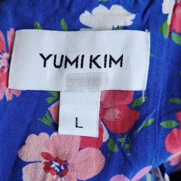 Yumi Kim Women's Blue Floral Tie Strap Peplum Aroma Top Size L